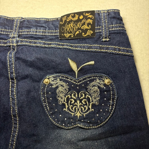 Apple Bottoms Dark Wash Skinny Jeans Embroidered Rhinestone Pockets Size 7/8 Y2K - Picture 7 of 11